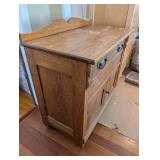 Vintage Oak Sideboard Buffet with Carved Crest & Brass Hardware