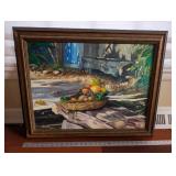 Bayol - Signed Framed Oil Painting Still Life Fruit Basket, Ornate Frame