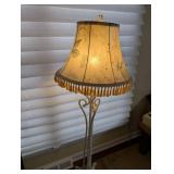 Vintage Floral Floor Lamp with Fringe Shade - Cream Iron Stand, Cottage Chic