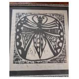 Butterfly Linocut Print in Ornate Beaded Frame