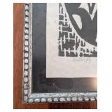 Butterfly Linocut Print in Ornate Beaded Frame