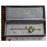 Lalique Paris Glass Disc Pendant on Gold Tone Rod - Teal/Green Gradient