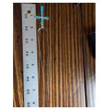 Cross Pendant Necklace - Silver with Blue Opal Inlay