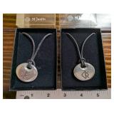 Sylvan's Round Silver Pendants on Leather Cord (Lot of 2)