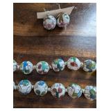 Porcelain Bead Necklace & Earrings Set - Hand-Painted Swirl Pattern