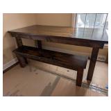 Rustic Farmhouse Dining Table with Lower Shelf - Dark Stained Pine