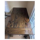 Rustic Farmhouse Dining Table with Lower Shelf - Dark Stained Pine