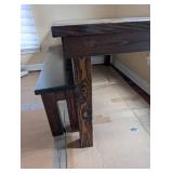 Rustic Farmhouse Dining Table with Lower Shelf - Dark Stained Pine