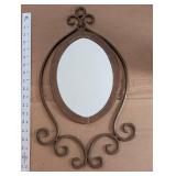 Wrought Iron Oval Wall Mirror - Ornate Scrollwork, Rustic Bronze Finish