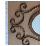 Wrought Iron Oval Wall Mirror - Ornate Scrollwork, Rustic Bronze Finish