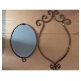 Wrought Iron Oval Wall Mirror - Ornate Scrollwork, Rustic Bronze Finish