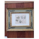 Framed Botanical Prints in Ornate Green & Gold Frames (Set of 4) & Ceramic Fern Tray
