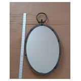 Oval Wall Mirror with Iron Frame and Hanging Ring - Vintage Rustic Decor