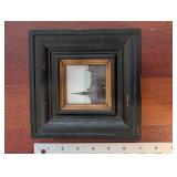 Hand-Carved Wood Wall Art Set - Crescent Moon Figure Reading, Harbor Scene Panel, Framed City Photo