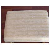 Music Note Pattern Ottoman Footstool - Cream Upholstery, 15in Square, Wood Legs