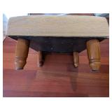 Music Note Pattern Ottoman Footstool - Cream Upholstery, 15in Square, Wood Legs