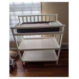Nursery Changing Table - White Wood with Guard Rails, 3 Shelves