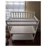 Nursery Changing Table - White Wood with Guard Rails, 3 Shelves