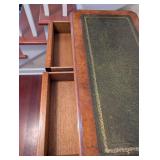 Antique Burl Walnut Console Chest w Leather Top - 4 Drawers on Casters