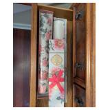 Antique Burl Walnut Console Chest w Leather Top - 4 Drawers on Casters