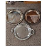 Round Silver-Plated Serving Tray with Beaded Edge and Dual Handles