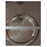 Round Silver-Plated Serving Tray with Beaded Edge and Dual Handles