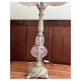 Vintage Button-Front Table Lamp with Pink Linen Shade (7 Buttons)