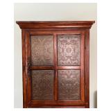 Antique-Style Wooden Cabinet - 4 Panel Doors with Decorative Embossed Inserts