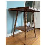 Vintage Oak End Table with Two-Tier Shelf and Turned Rope-Style Legs