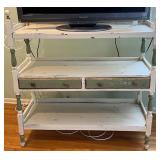 Vintage White Painted Wood Etagere with 2 Distressed Green Drawers