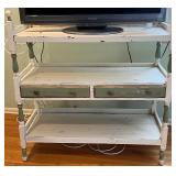 Vintage White Painted Wood Etagere with 2 Distressed Green Drawers