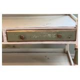 Vintage White Painted Wood Etagere with 2 Distressed Green Drawers