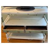 Vintage White Painted Wood Etagere with 2 Distressed Green Drawers