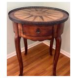 Sunburst Inlay Round Wood Accent Table with Drawer - 30in Diameter