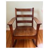 Mission-Style Oak Rocking Chair with Slat Back and Armrests