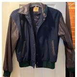 Hard Rock Cafe London Varsity Jacket - Navy Wool Body, Brown Leather Sleeves, Size S - Adult