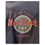 Hard Rock Cafe London Varsity Jacket - Navy Wool Body, Brown Leather Sleeves, Size S - Adult