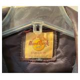 Hard Rock Cafe London Varsity Jacket - Navy Wool Body, Brown Leather Sleeves, Size S - Adult