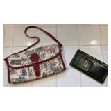 LANCEL City-Print Canvas Crossbody Bag & Croc-Embossed Wallet, Red Leather Trim