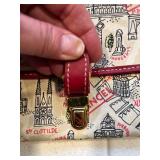 LANCEL City-Print Canvas Crossbody Bag & Croc-Embossed Wallet, Red Leather Trim