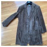 Brown Suede Leather Coat - Patchwork Stitching - Size 3