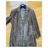 Brown Suede Leather Coat - Patchwork Stitching - Size 3