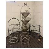 Metal Plant Stand Set - 3-Tier Cone Mesh Basket Tower, Arch-Top Frame, 2 White Ring Stands, 3-Ring Tall Stand