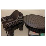 Dark Brown Wicker Patio Table & 6 Stacking Chairs Set - 40in Round Table
