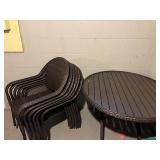 Dark Brown Wicker Patio Table & 6 Stacking Chairs Set - 40in Round Table