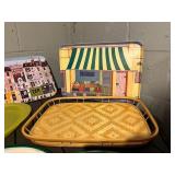 Watermelon Plates & Trays Set - City Print Tin Trays & Woven Baskets, Assorted Serving Pieces