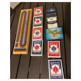 Vintage Wooden Cribbage Board & Card Deck Collection: Bicycle Rider Back, Aristocrat, Maui