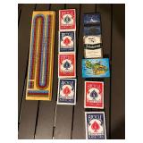 Vintage Wooden Cribbage Board & Card Deck Collection: Bicycle Rider Back, Aristocrat, Maui