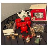 Spode Christmas Tree Teapot - Boxed Dinnerware, Red Pedestal Candle Holders & Ornaments