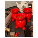 Spode Christmas Tree Teapot - Boxed Dinnerware, Red Pedestal Candle Holders & Ornaments